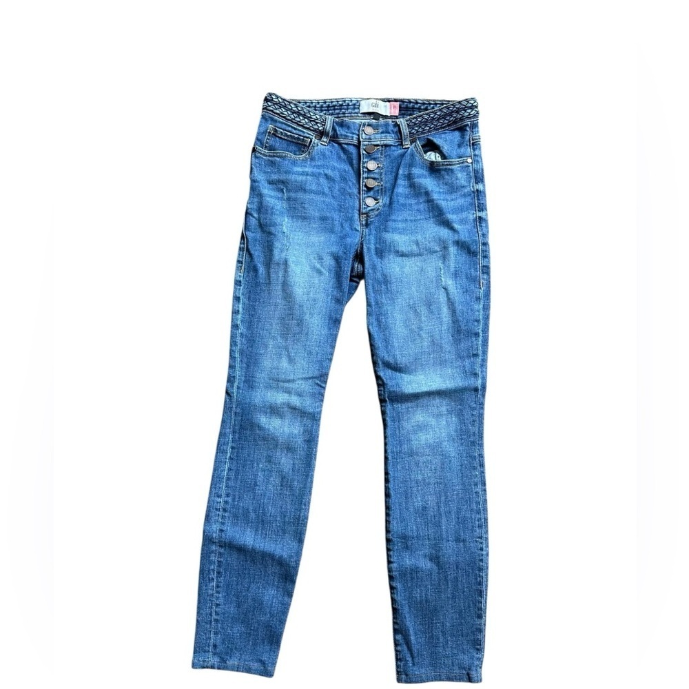 CABI Skinny Button Fly Braided Waist Jeans Size 6